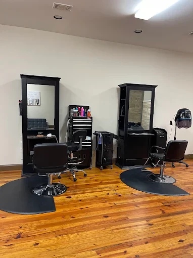Salon styling chairs and mirrors with wooden floors